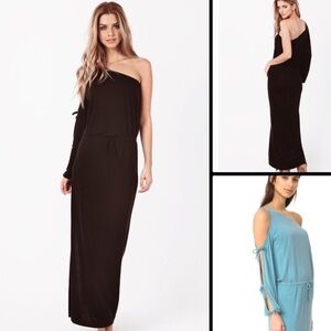 YFB YOUNG FABULOUS & BROKE Elodie Black One Shoulder Maxi Cupro Dress XS